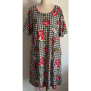 Women's Charlie's Project Houndstooth Floral Dress 2XL Black Red